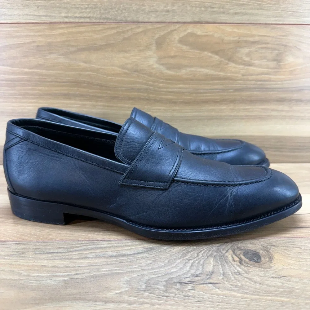 Ermenegildo ZEGNA Penny Loafers Mens 9 Black Leather Dress Formal Business
